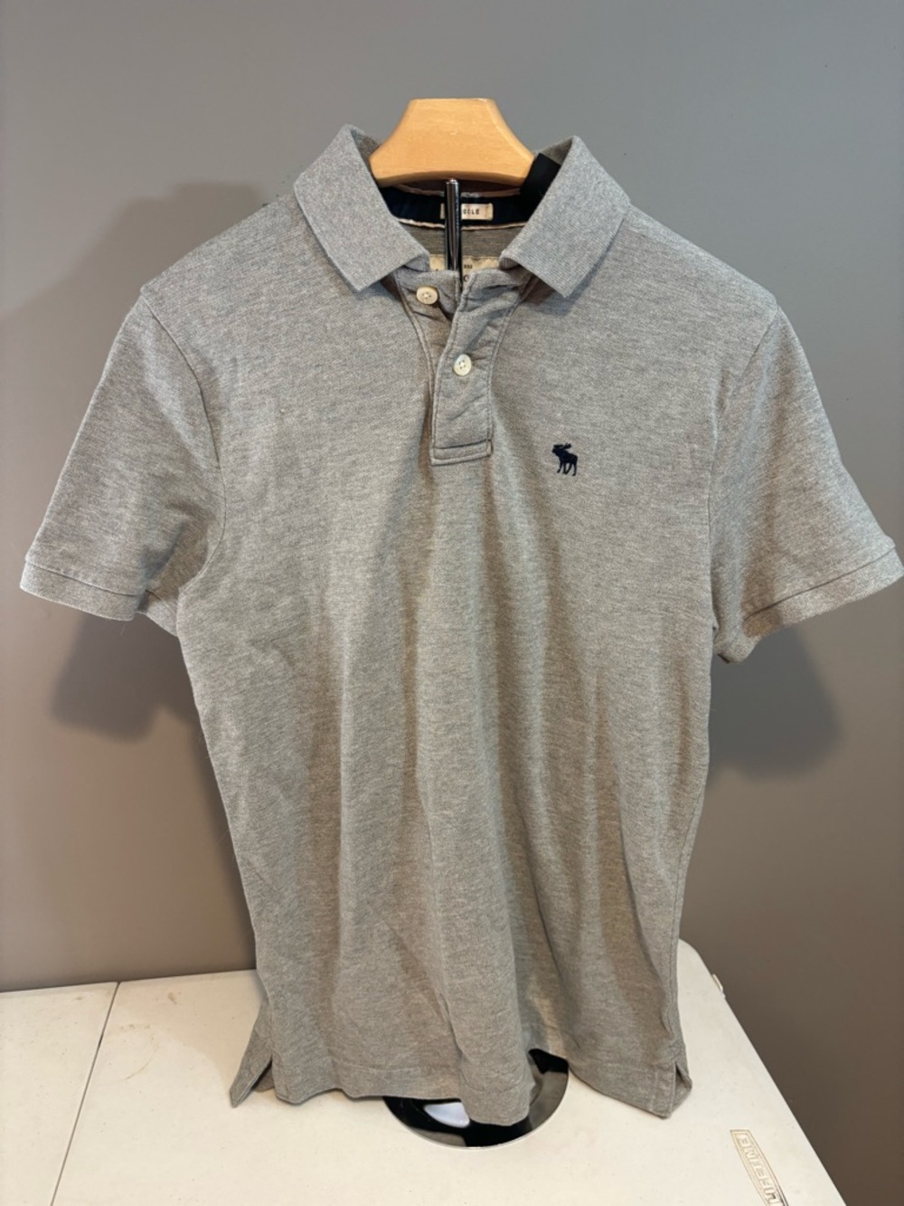 Abercrombie & Fitch Light Grey Polo with Navy Embroidered Moose